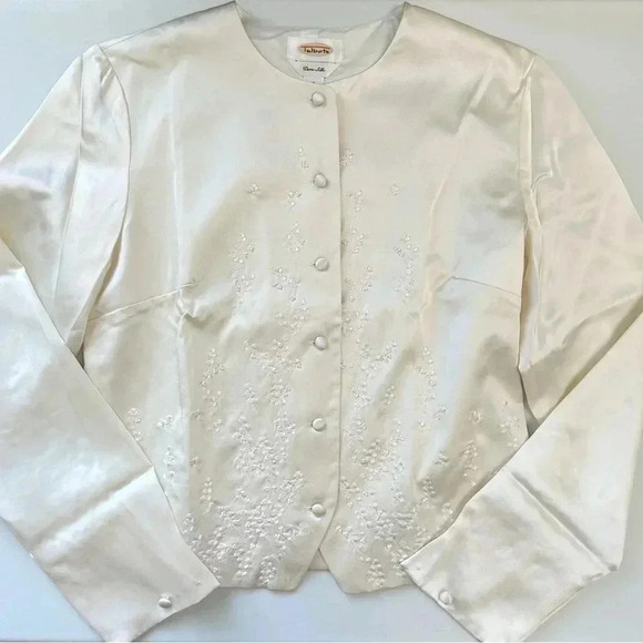Vintage Talbots Pure Silk Jacket Embroidered Cropped Blazer Ivory Cream Ecru 4 - Picture 16 of 16